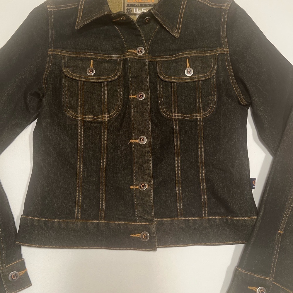 Y2K Crest Black Jean Jacket Classic Denim Style (D4) - Picture 4 of 12